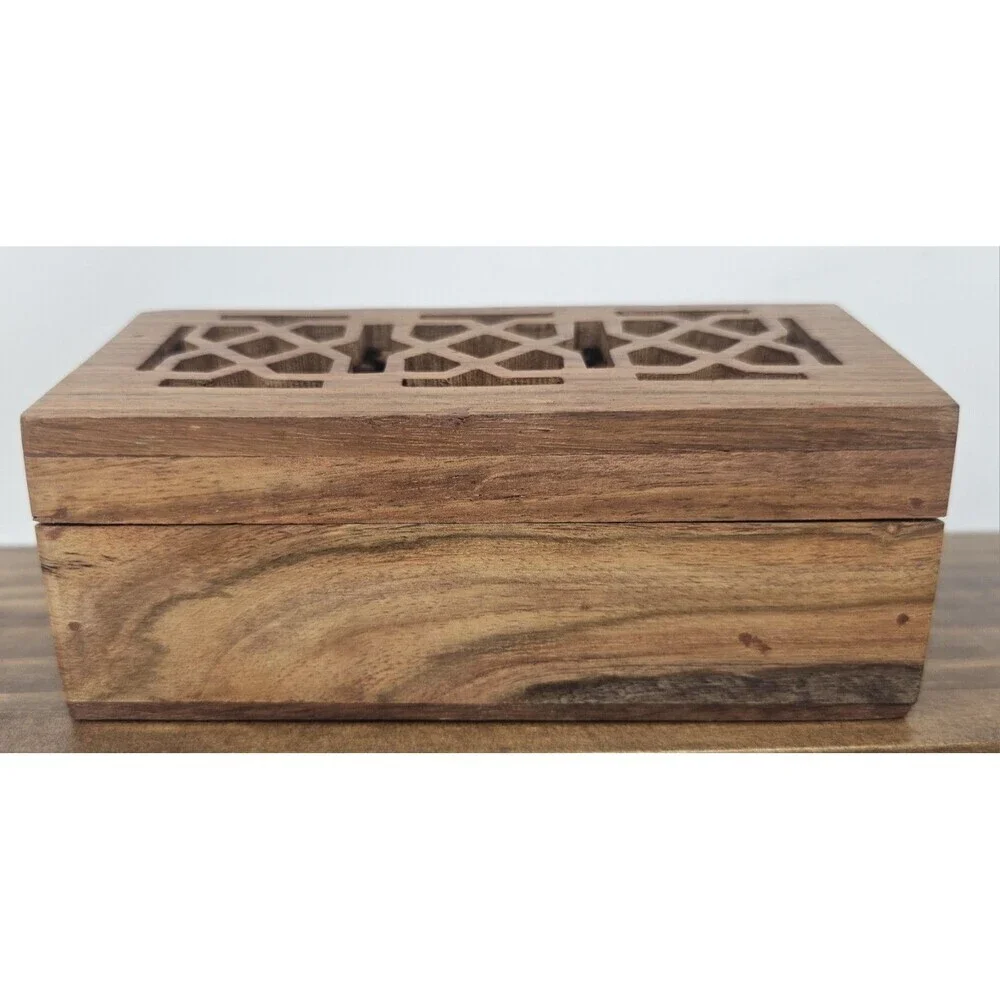 Vintage Hand Carved Trellis Wooden Keepsake Trinket Box Arched Lid Made In India